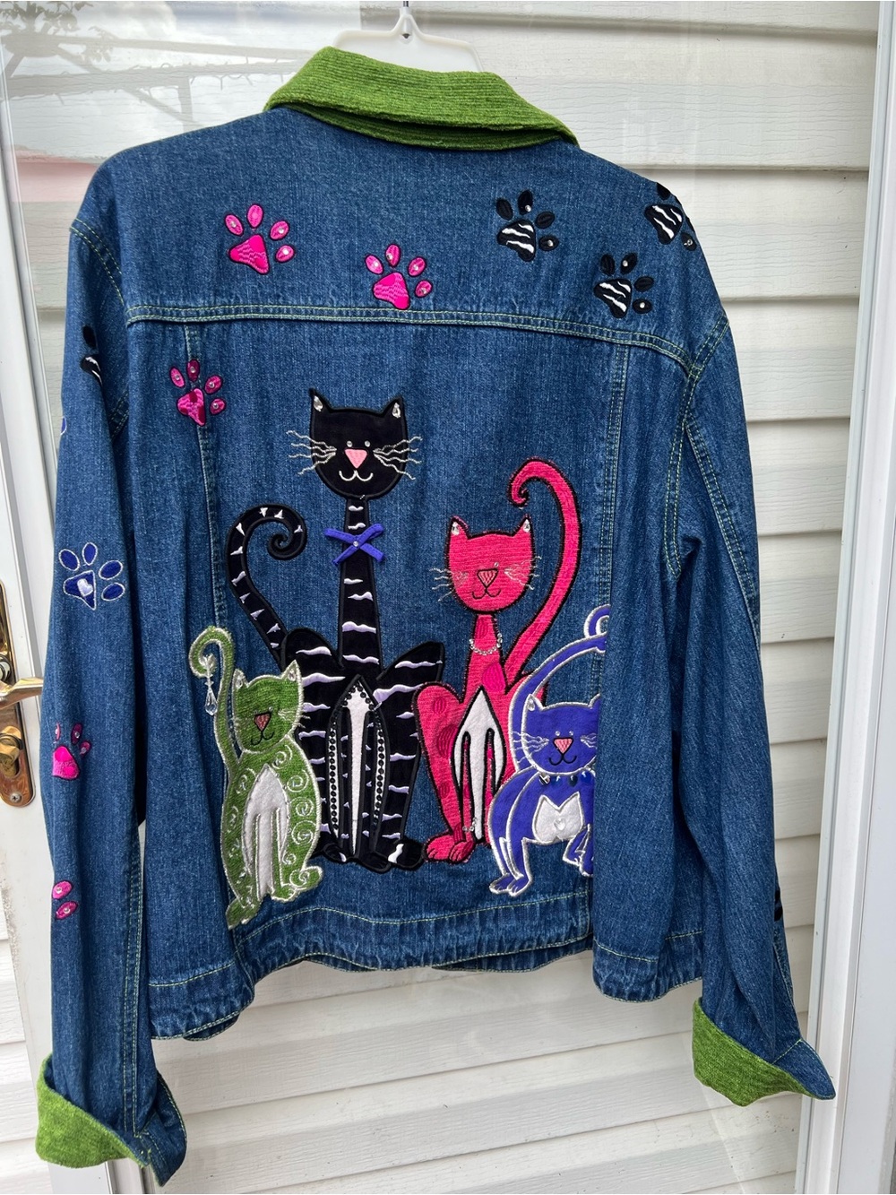 Vintage Bleu Bayou Denim Jacket with Cats and Paw Prints 3 XL